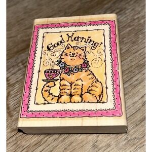 Penny Black 325E‎ Good Morning Cat Tea Flowers Stamp